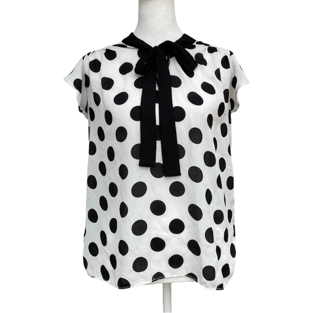 Ups & Downs Polka Dot Tie Neck Blouse